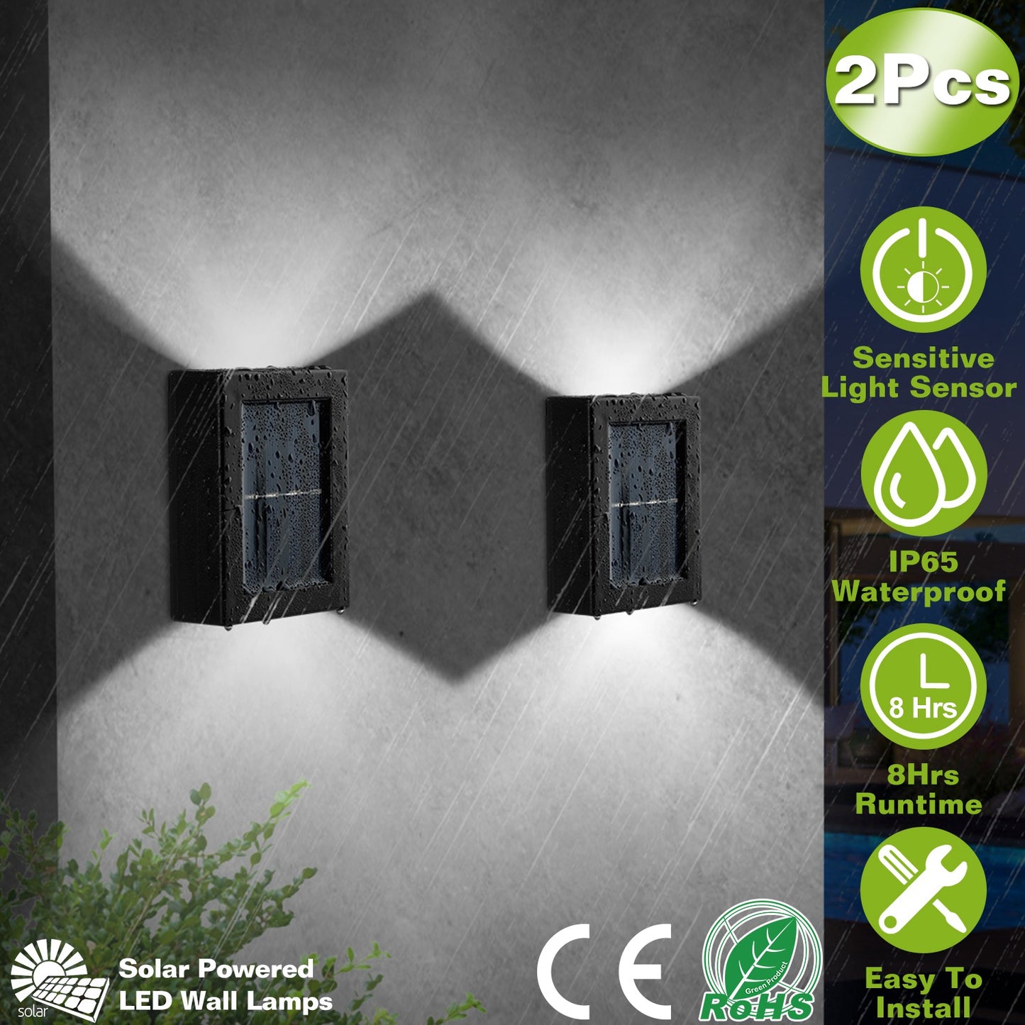 Solar Deck Lights Outdoor - 2 Pack Waterproof LED Fence Lamps