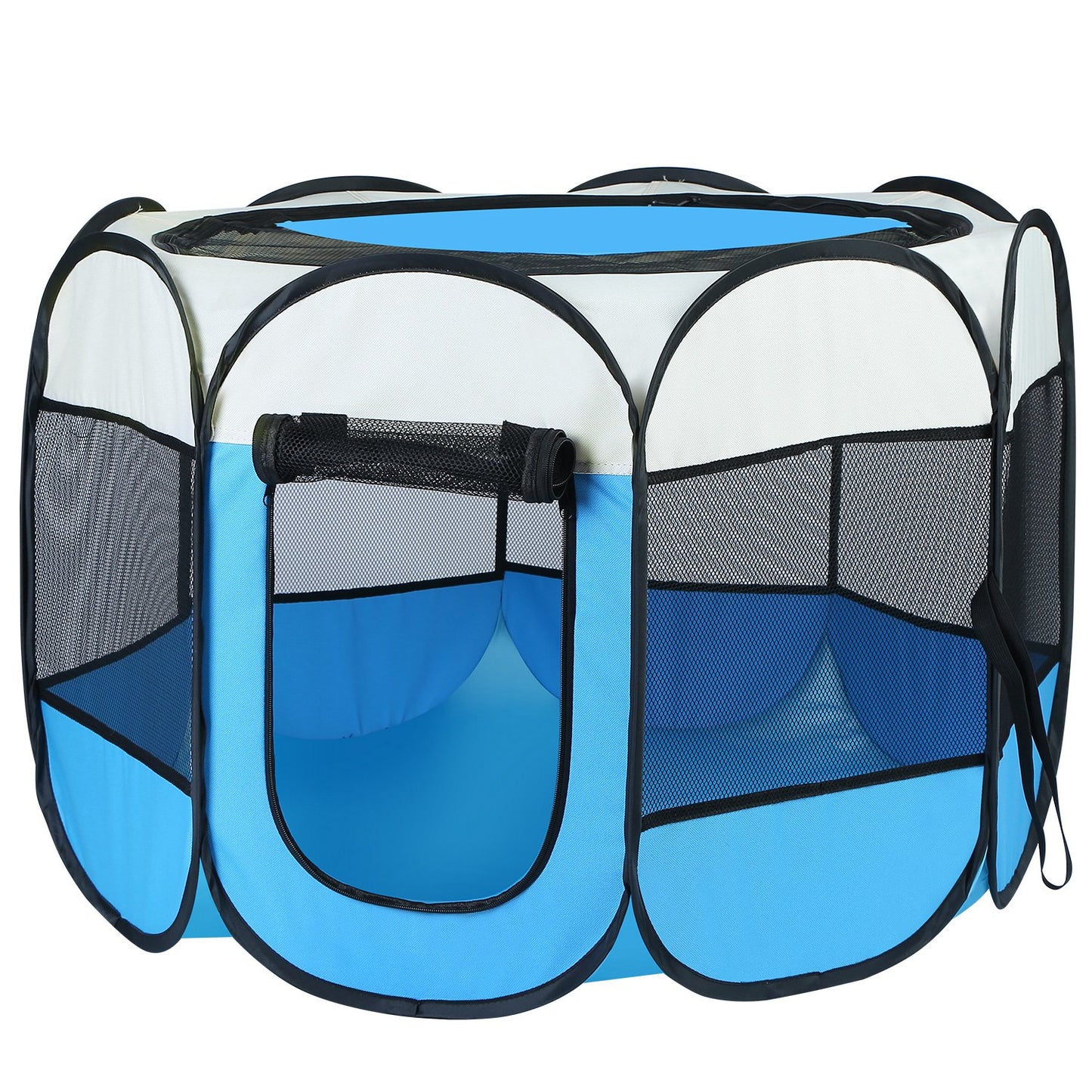 Foldable Pet Playpen with Mesh Panels and Zipper Top