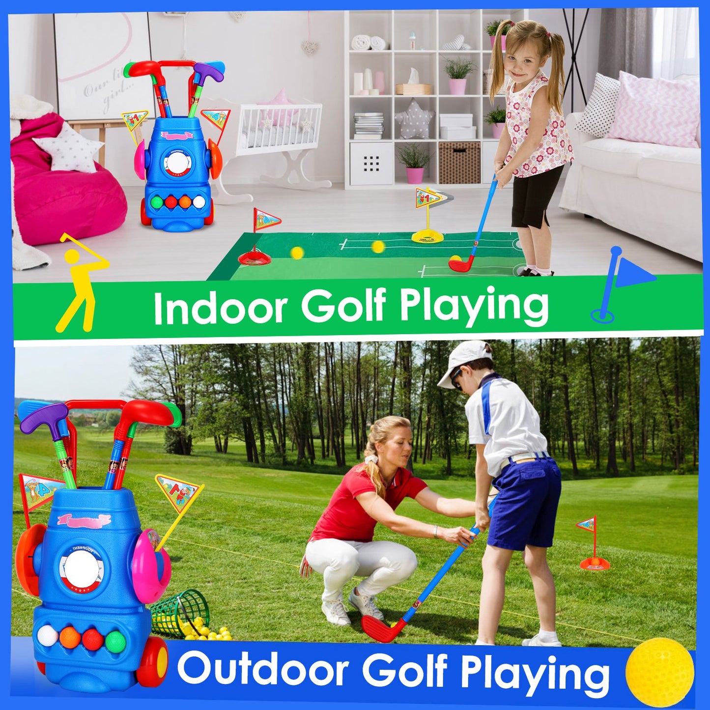 Toddler Golf Set with Cart, 4 Clubs, Balls & Flags
