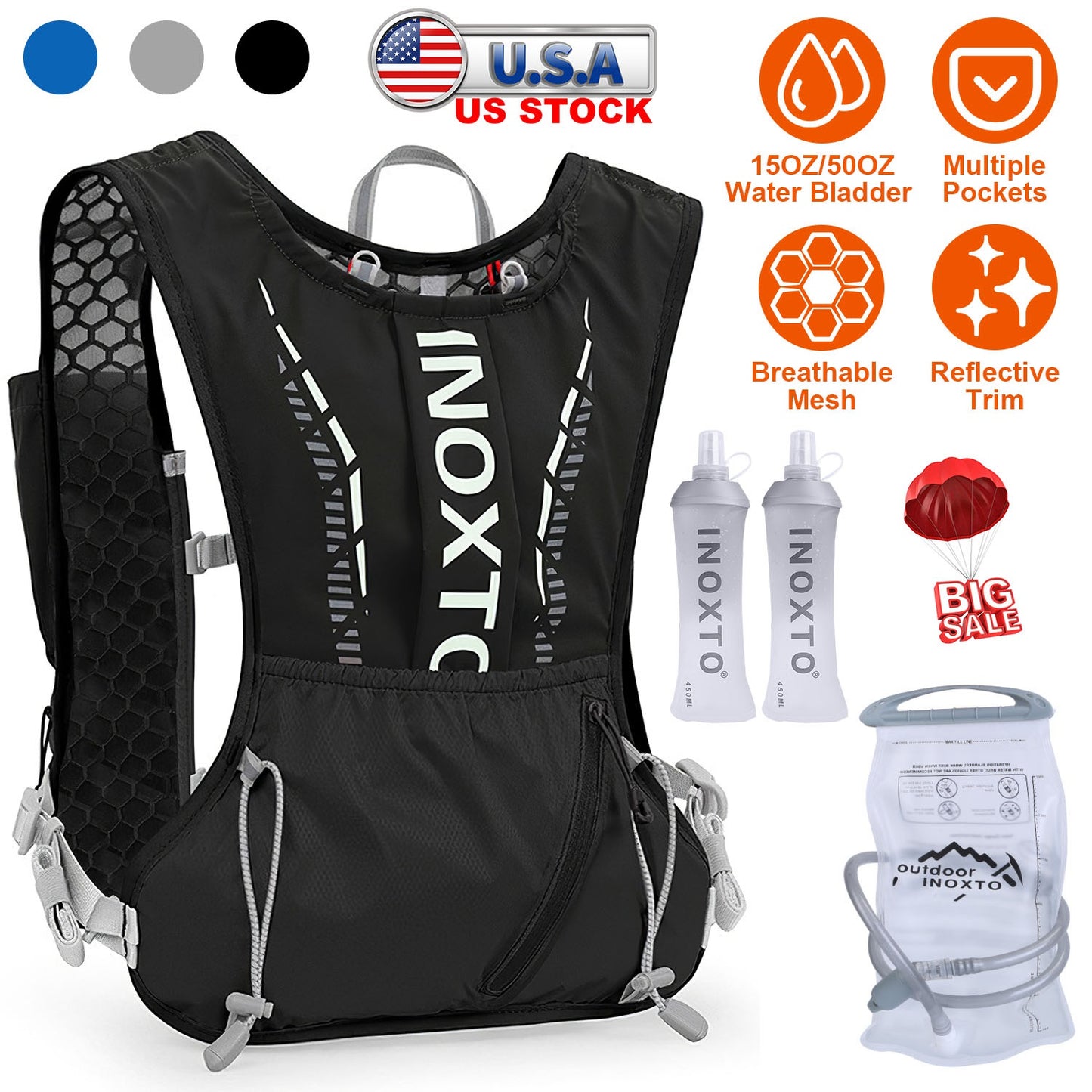 Hydration Vest with 15oz & 50oz Water Bladders for Running