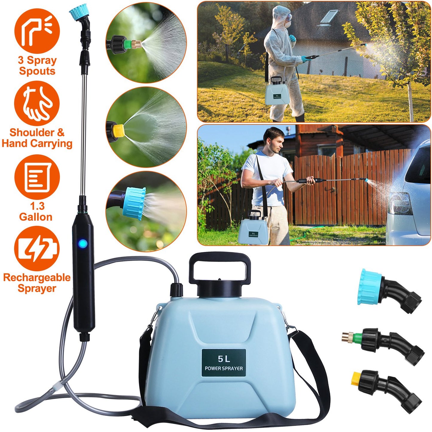 Electric Plant Sprayer 5L Rechargeable with Telescopic Wand