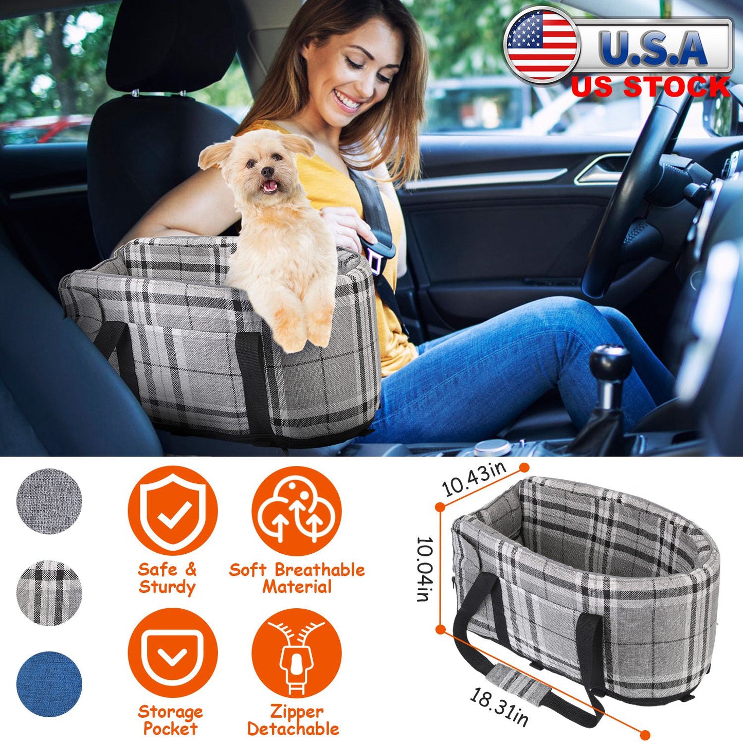 Console Pet Car Seat with Storage Pocket for Small Dogs & Cats