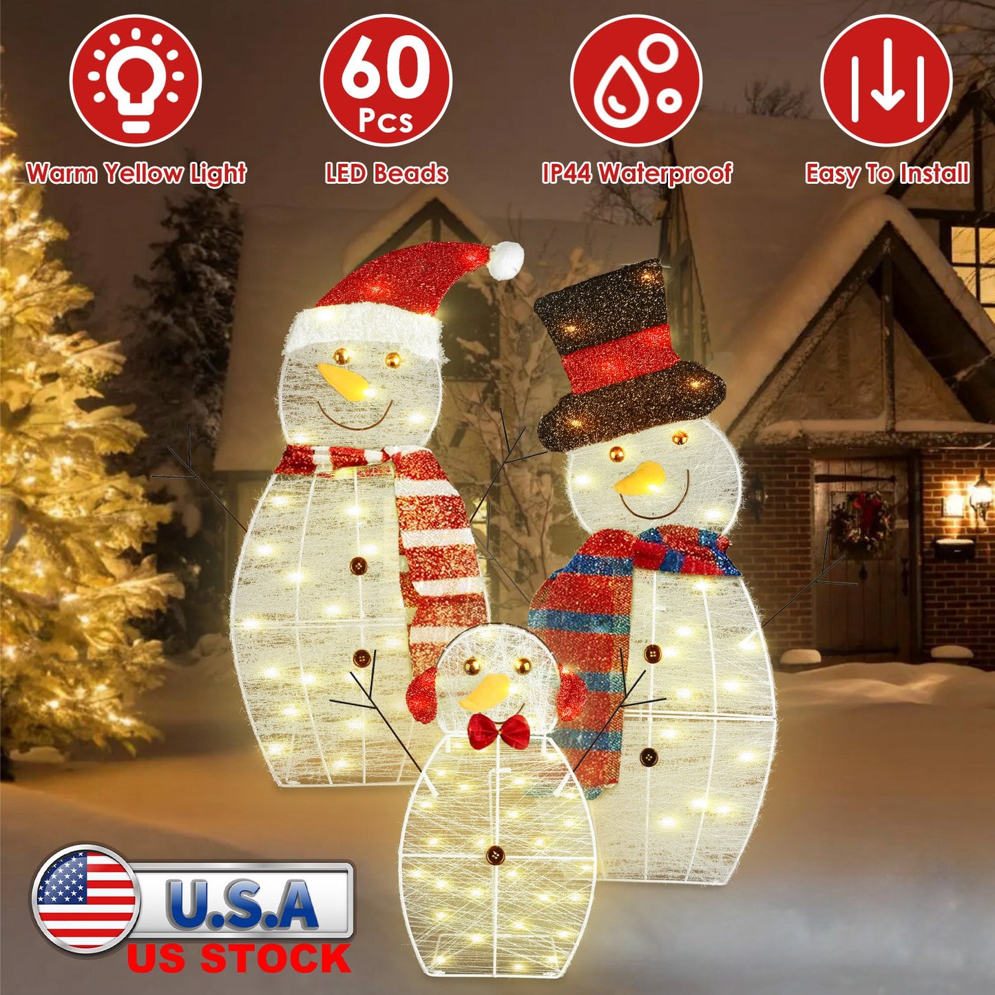 Christmas Snowman Family Yard Decoration with LED Lights