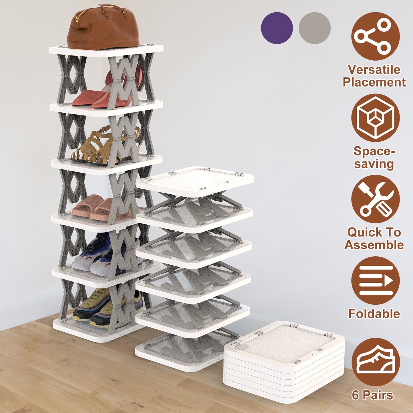 6-Tier Foldable Shoe Rack - Vertical Space Saving Organizer