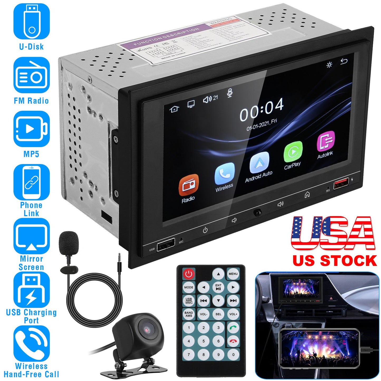 7 Inch Touchscreen Car MP5 Player with Bluetooth & Rear Camera