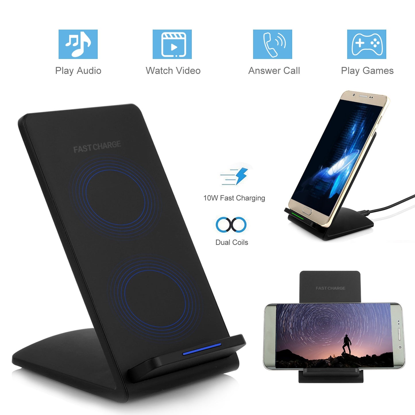 Wireless Charging Stand 10W Fast Charge Dual Coil Qi Certified