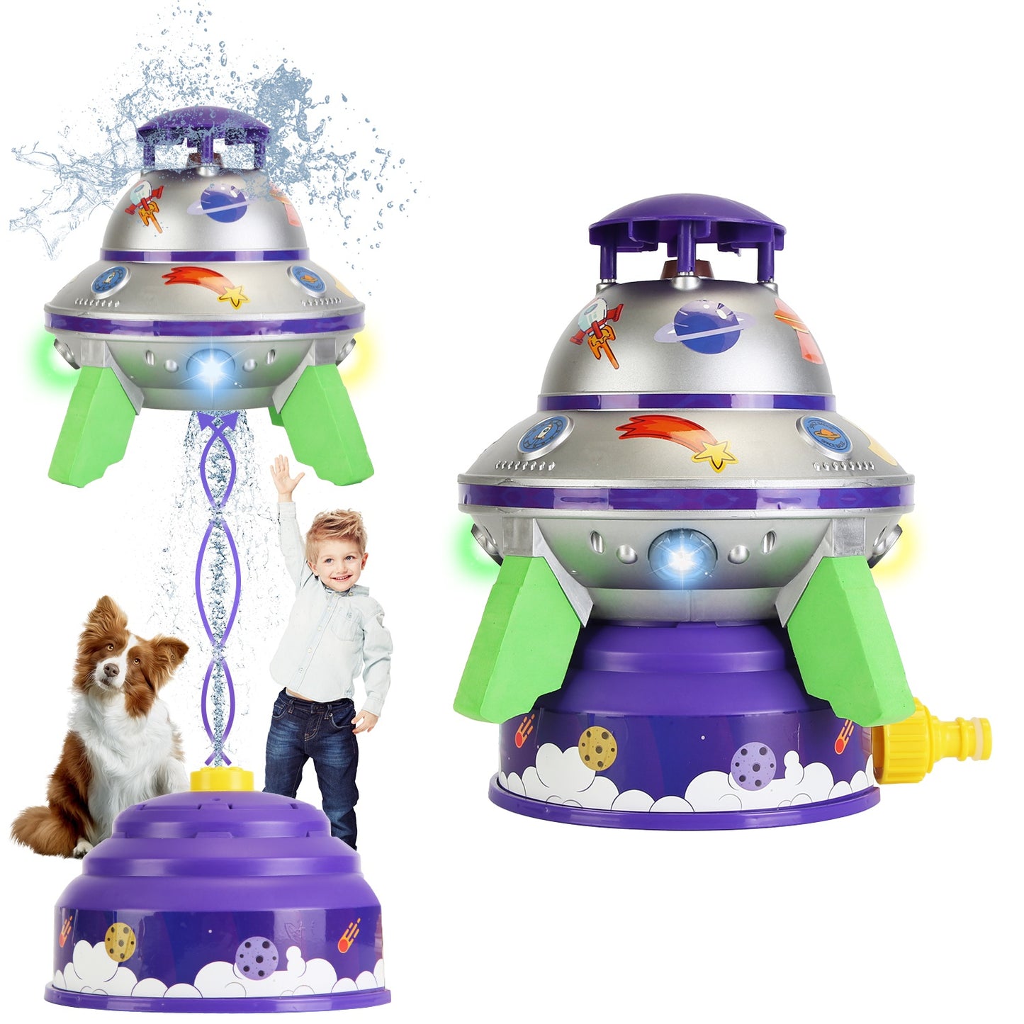 UFO Water Sprinkler Toy with LED Lights & 360° Rotation