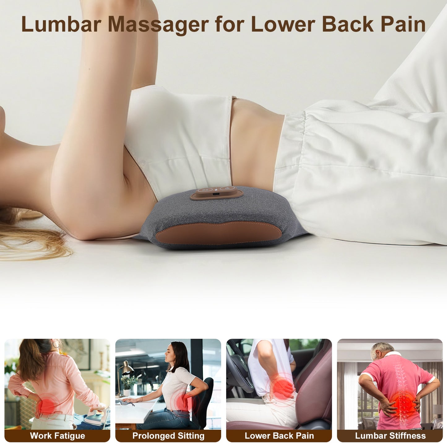 Electric Lumbar Massager Pillow with Heat & Vibration