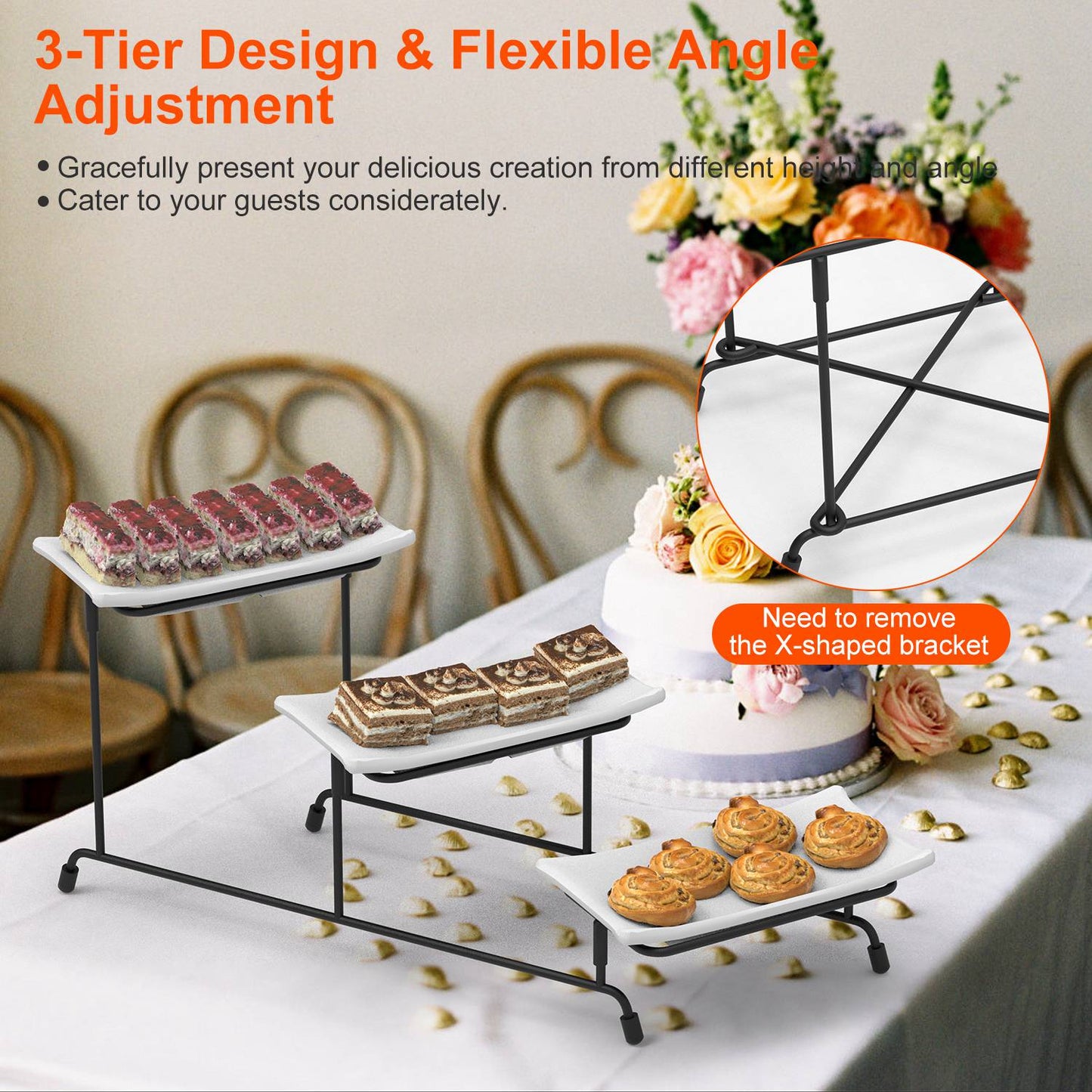3-Tier Serving Tray with Adjustable Stand - White & Black