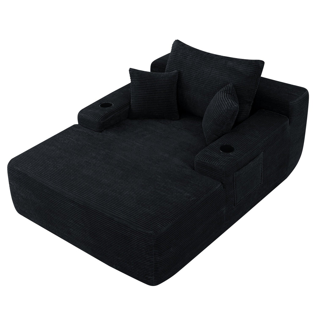 Convertible Chaise Lounge Sleeper Sofa with Cup Holders & Pillows
