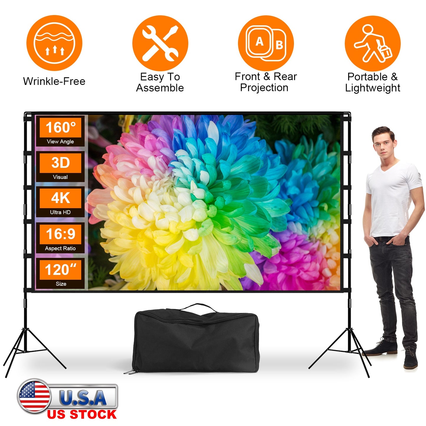 100" Projector Screen with Stand - 16:9 4K HD Portable