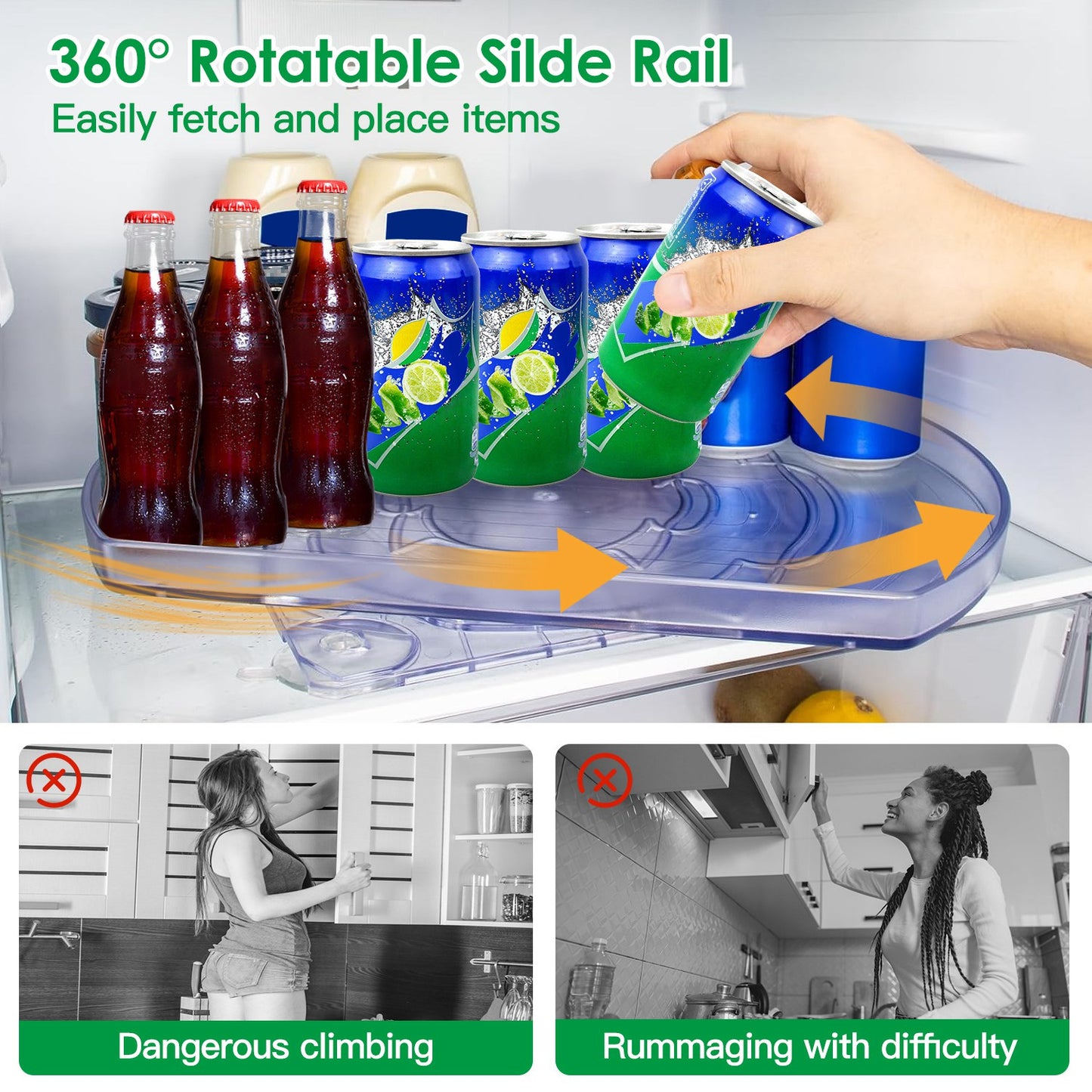 2-Tier Turntable Organizer with 360° Rotating Slide Rail