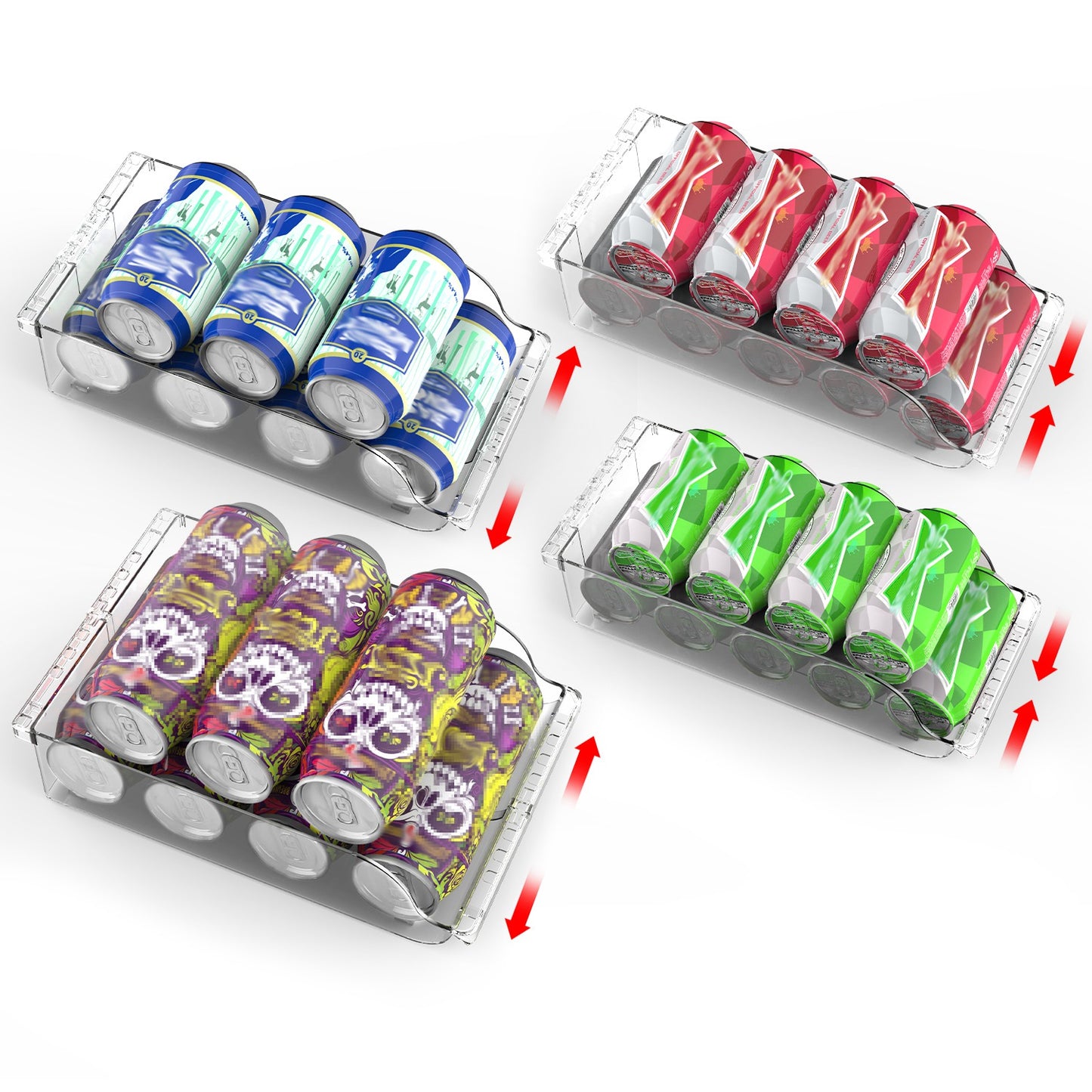 Adjustable Soda Can Organizer for Refrigerator - 4 Pack Clear