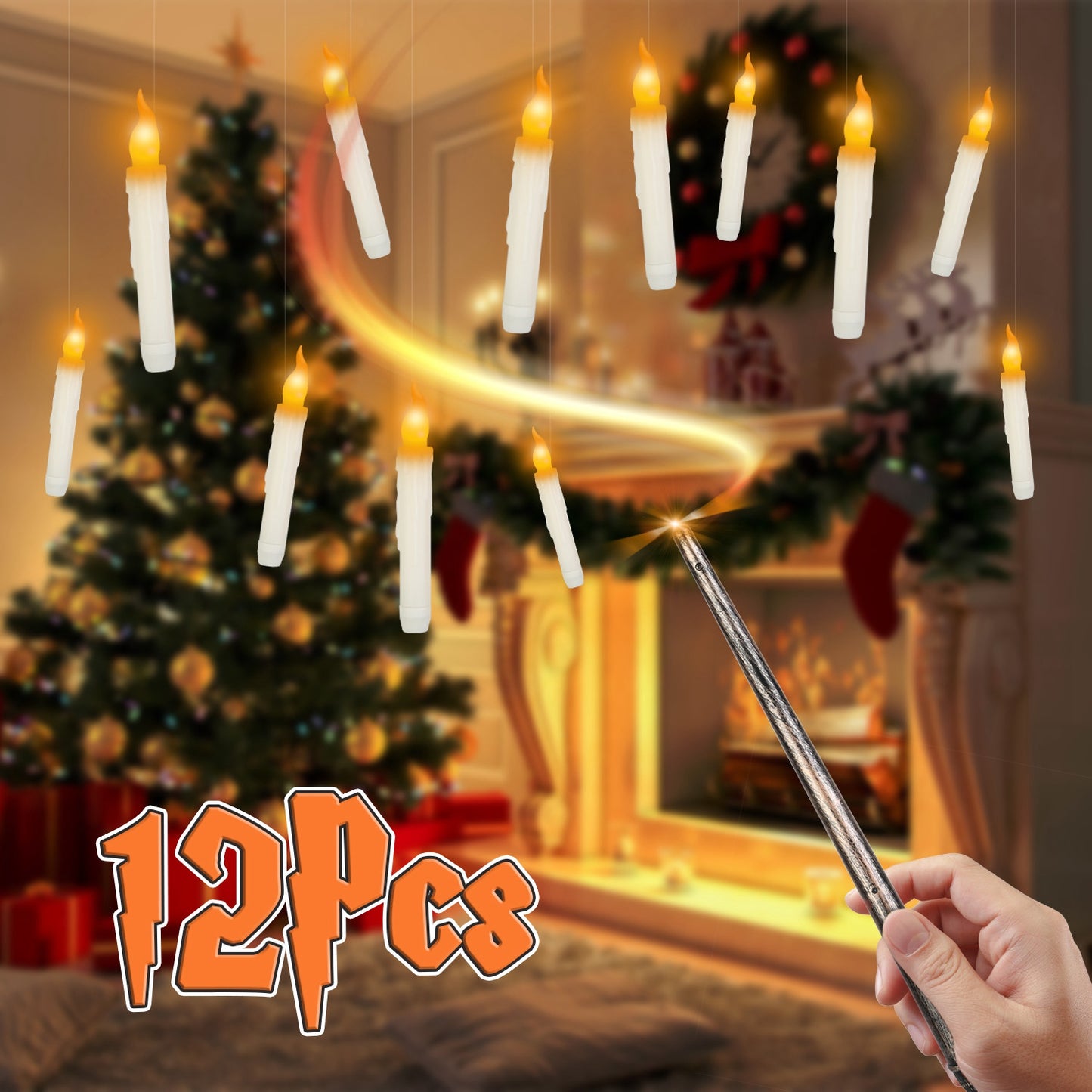 Floating LED Candles 12-Pack with Magic Wand Remote