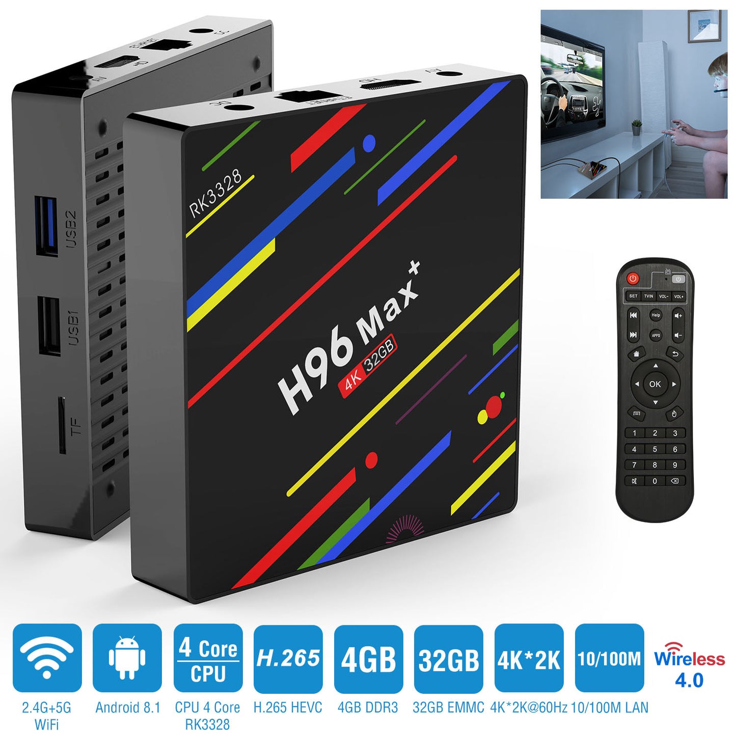 Android TV Box 4K Streaming Media Player with 4GB RAM
