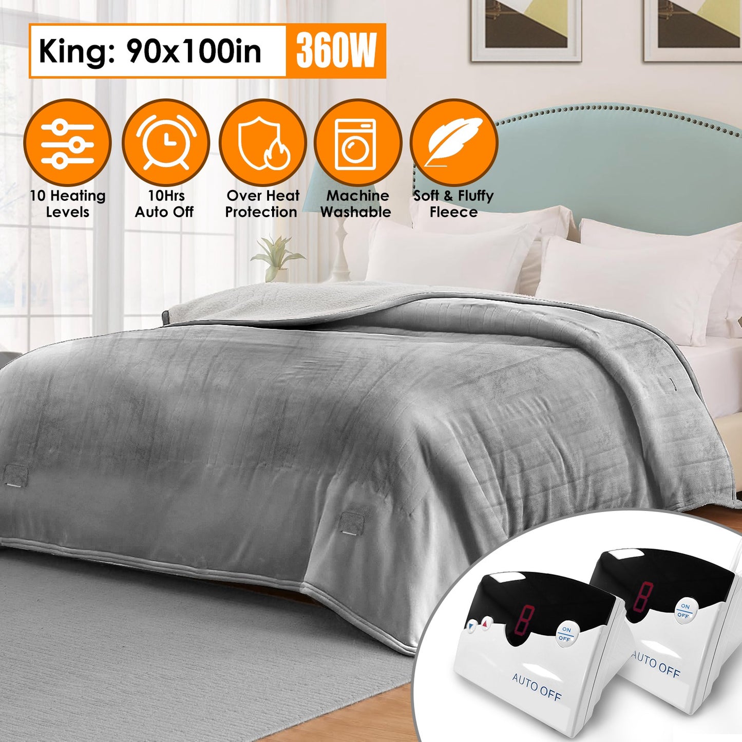 Electric Heated Fleece Blanket with Dual Controller King Size