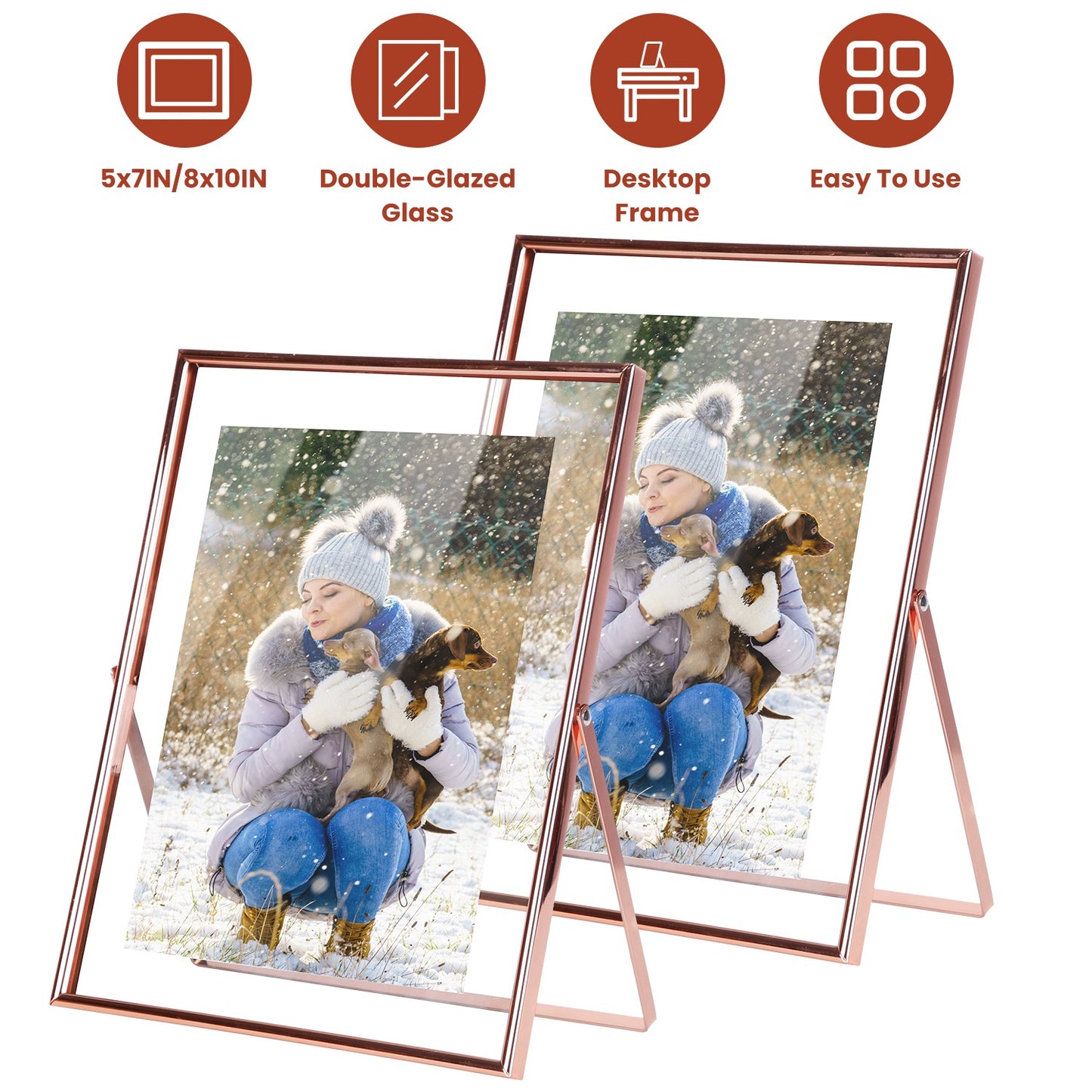 Rose Gold Metal Picture Frame Set 5x7 & 8x10 Vertical