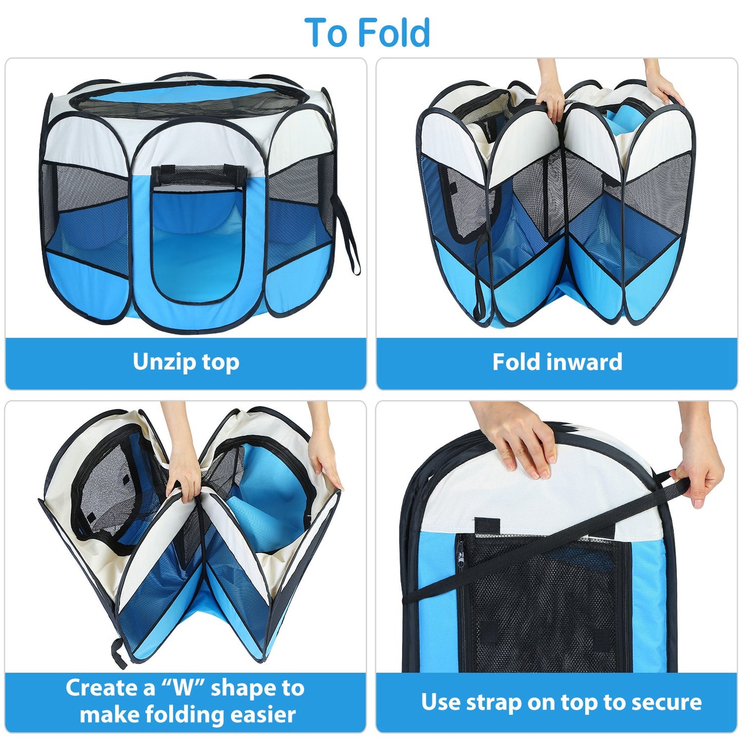 Foldable Pet Playpen with Mesh Panels and Zipper Top