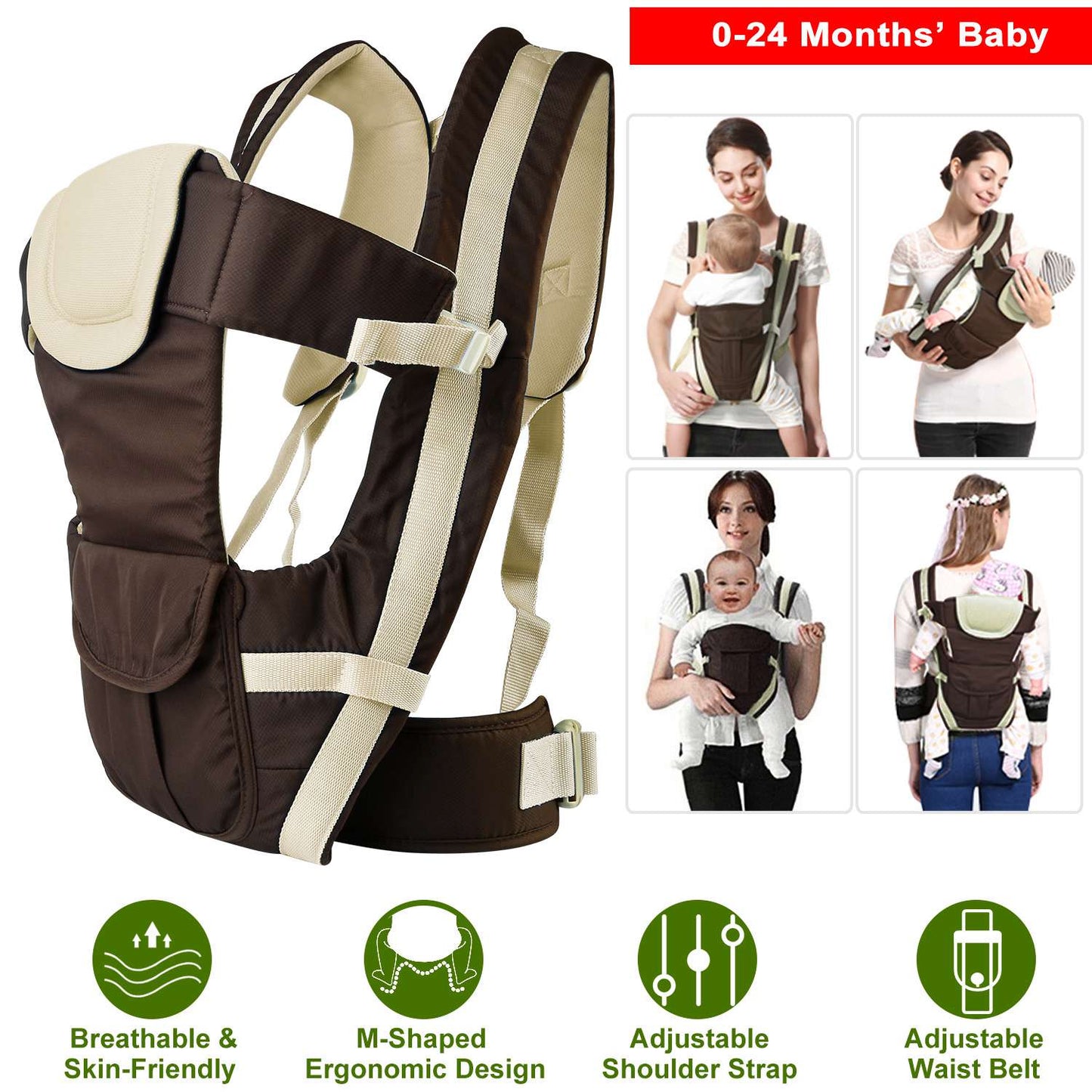 Baby Carrier with 4 Carrying Positions - Breathable & Adjustable