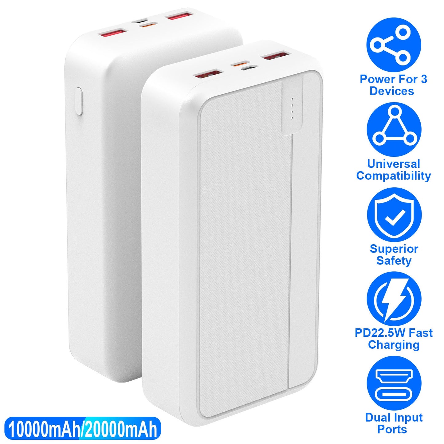 10000mAh Fast Charging Power Bank with PD 22.5W USB-C Cable