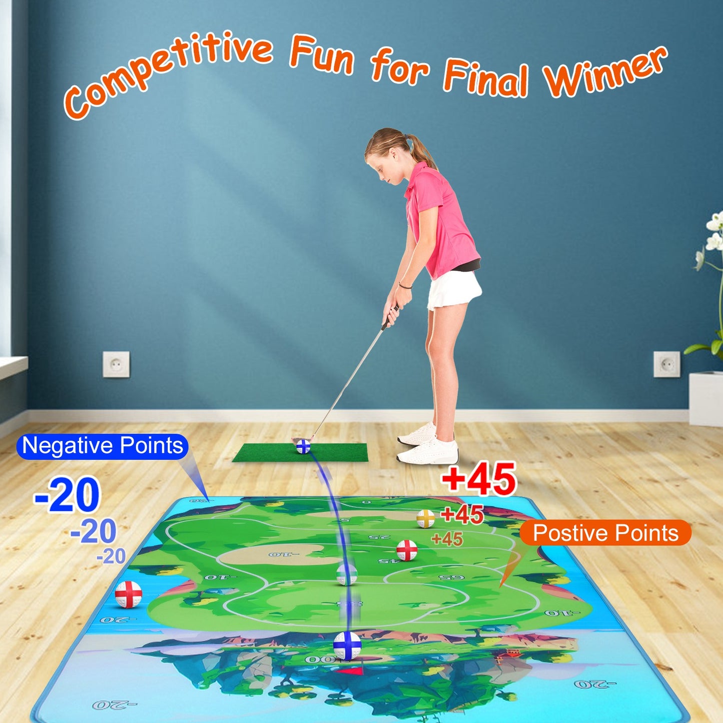 Golf Chipping Game Mat Set with 20 Sticky Balls