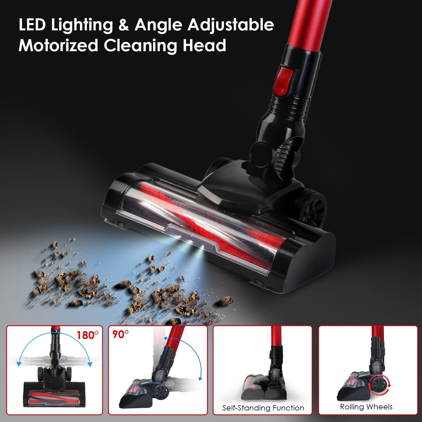 Cordless Stick Vacuum Cleaner with 12000PA Suction & LED Light