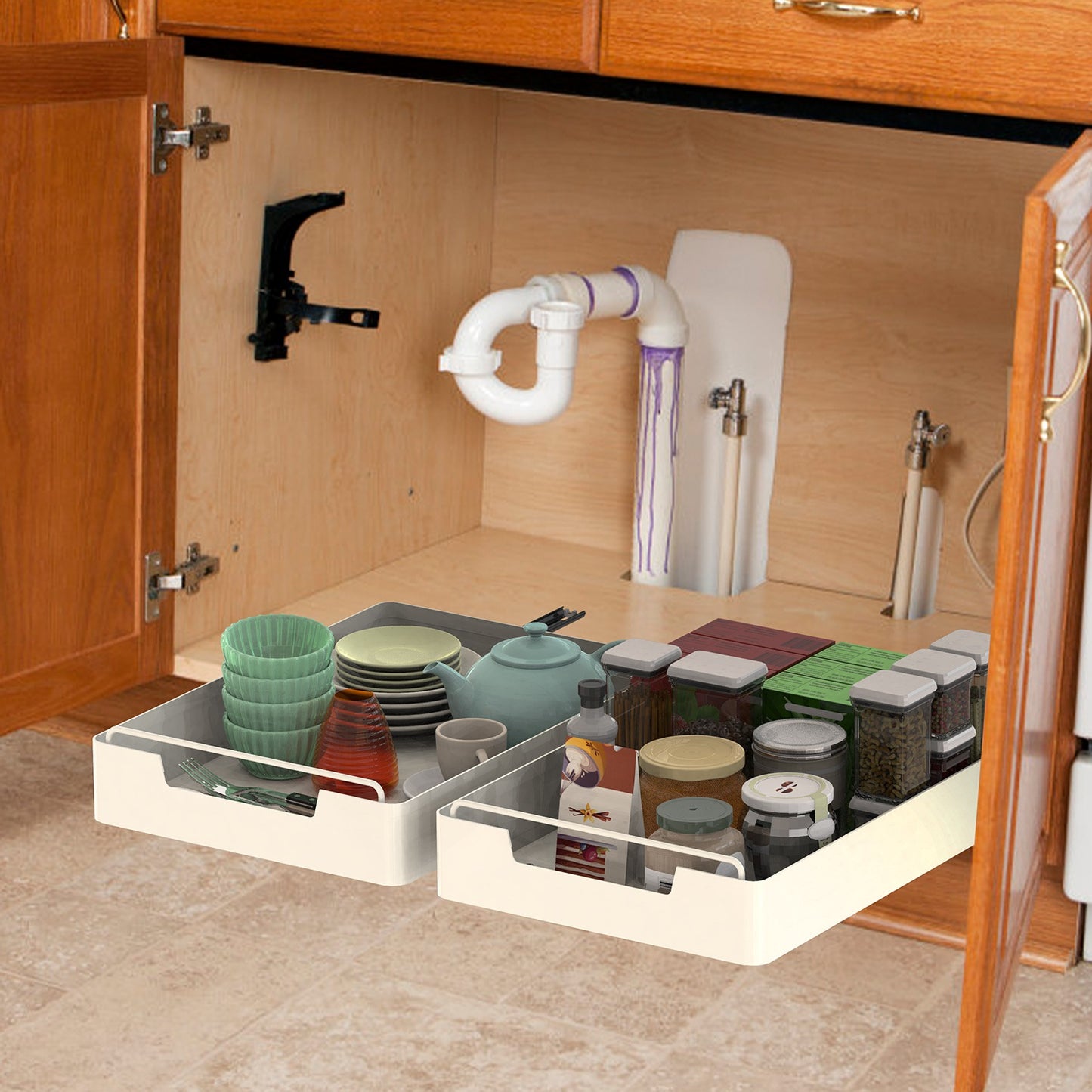 Pull Out Cabinet Organizers - 2 Pack Carbon Steel Sliding Drawers