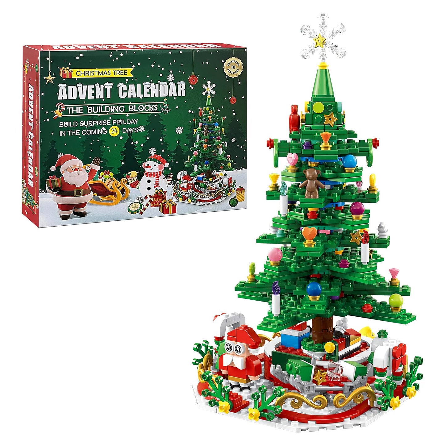 Christmas Tree Building Set with LED Lights & 24-Day Calendar