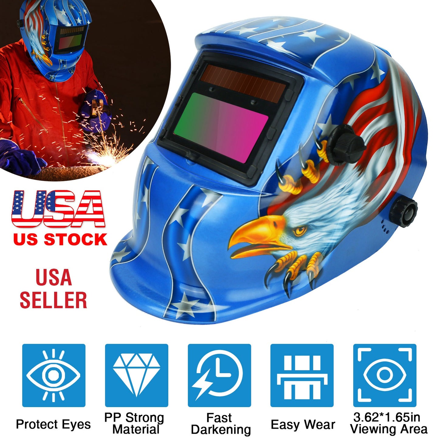 Auto Darkening Welding Helmet Solar Powered Shade 9-13