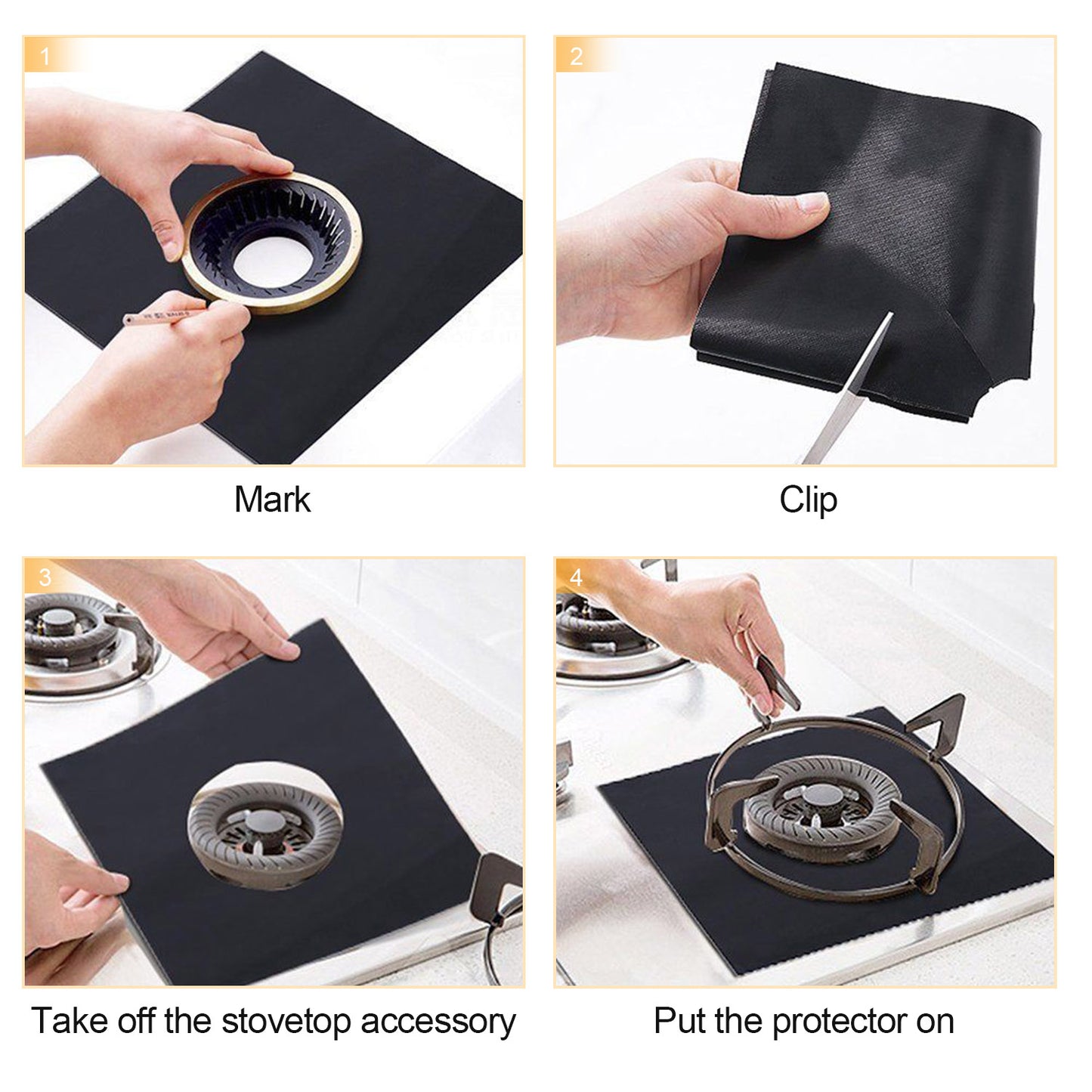 Stovetop Burner Protector Liners - 4 Pack Reusable Nonstick