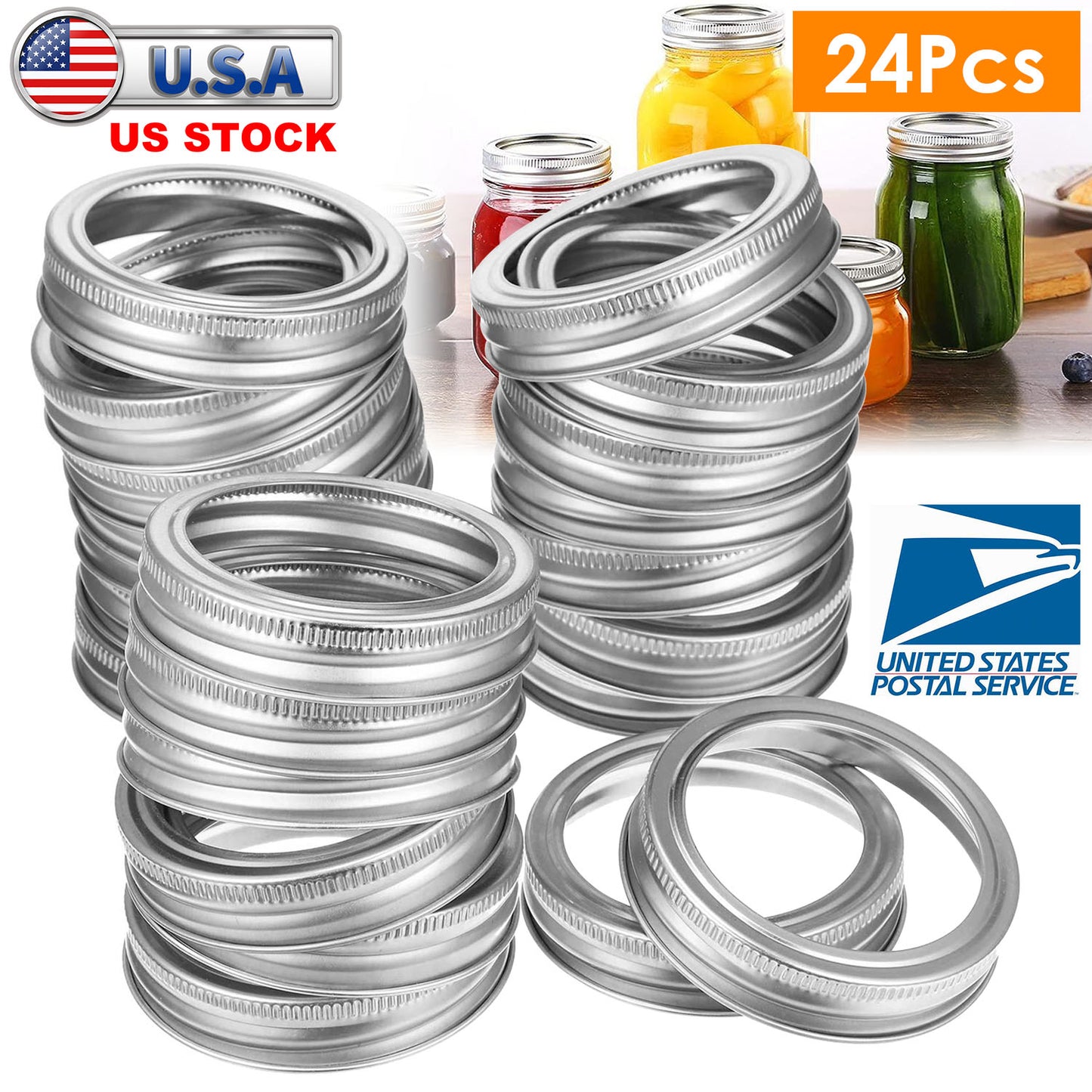 Regular Mouth Canning Jar Metal Rings 24 Pack Split-Type Bands