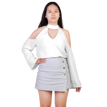 Women\'s Sexy Off The Shoulder Blouses Cold Shoulder Tops V-Neck Long Sleeve T-Shirt Solid Color Summer