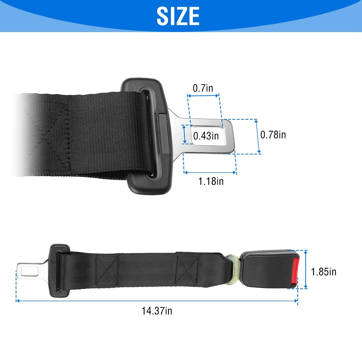 2Pcs Car Seat Belt Extender 14.37in Buckle Tongue Webbing Extension Safety Belt Auto Belt Clip Lengthening