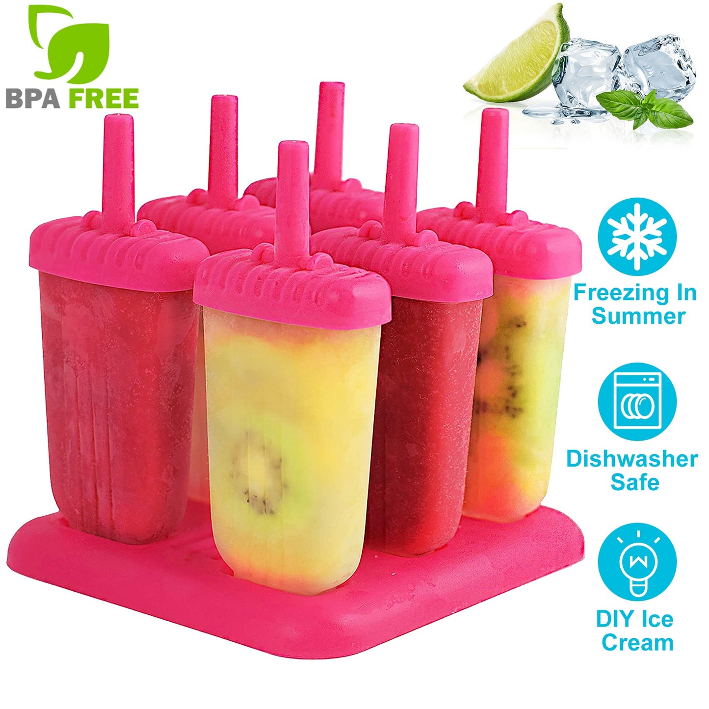Reusable Popsicle Molds Set of 6 with Drip-Guard Handles