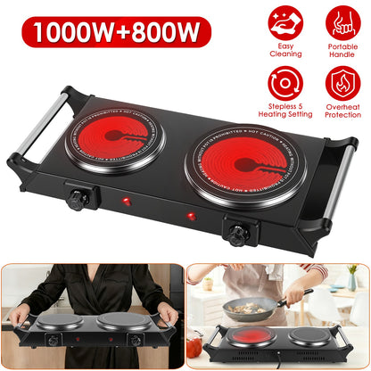 Electric Double Burner Hot Plate with Adjustable Temperature