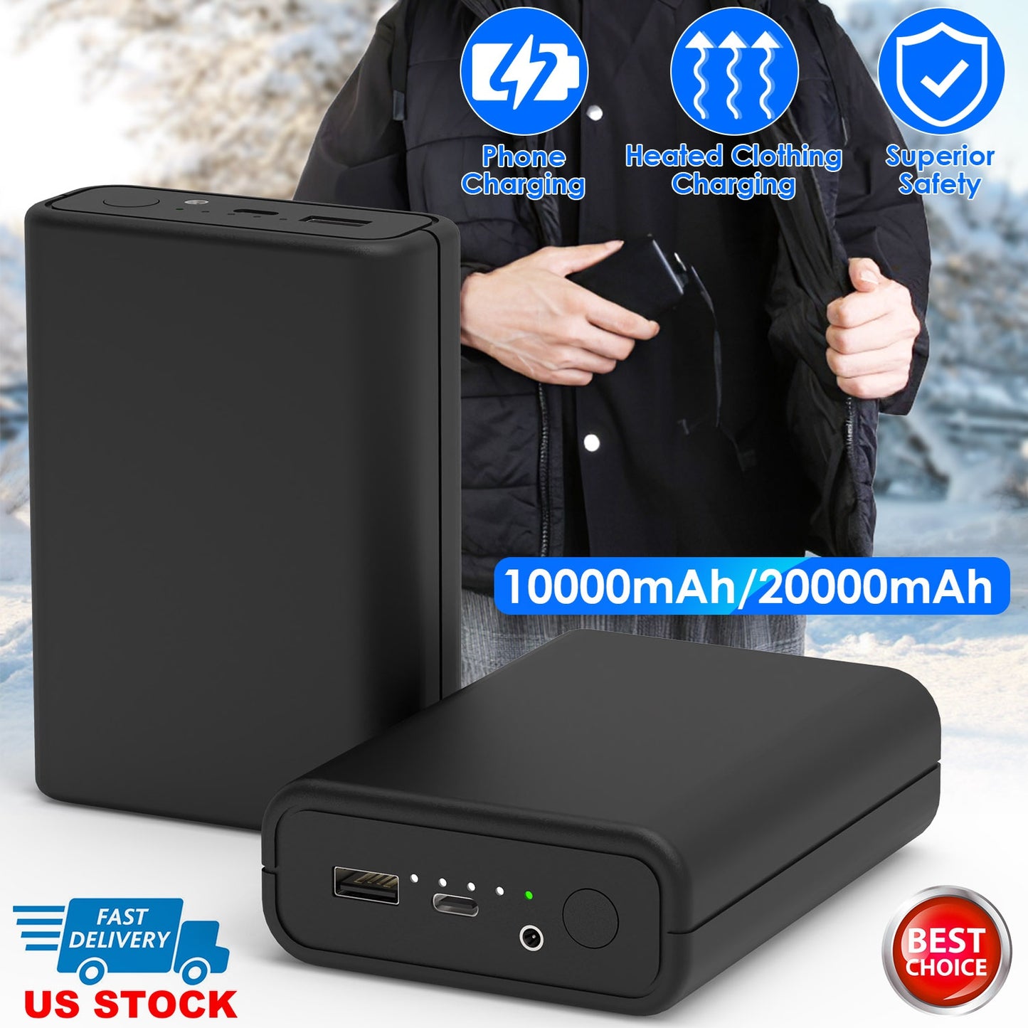 10000mAh Power Bank for Heated Clothing with Dual Output