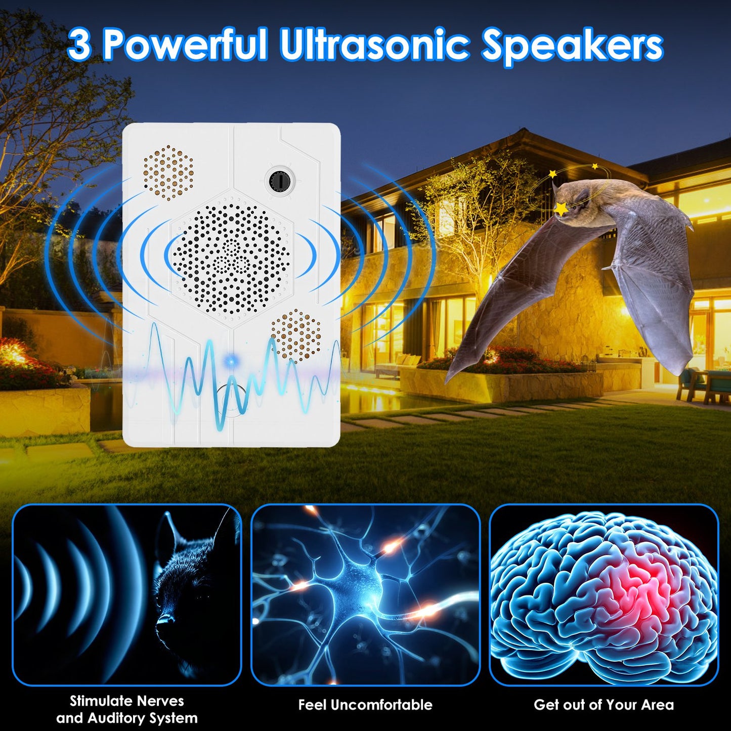 Ultrasonic Pest Repeller 2-Pack Rechargeable Bat Bird Mouse