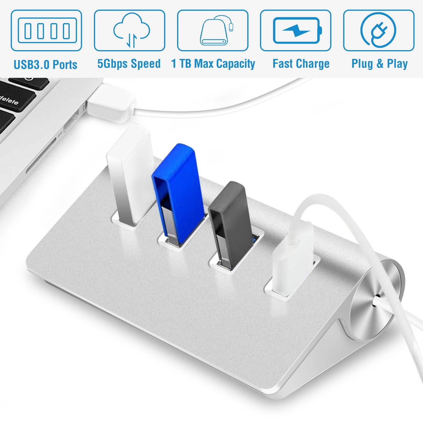 4-Port USB 3.0 Hub with 5Gbps Data Transfer Speed