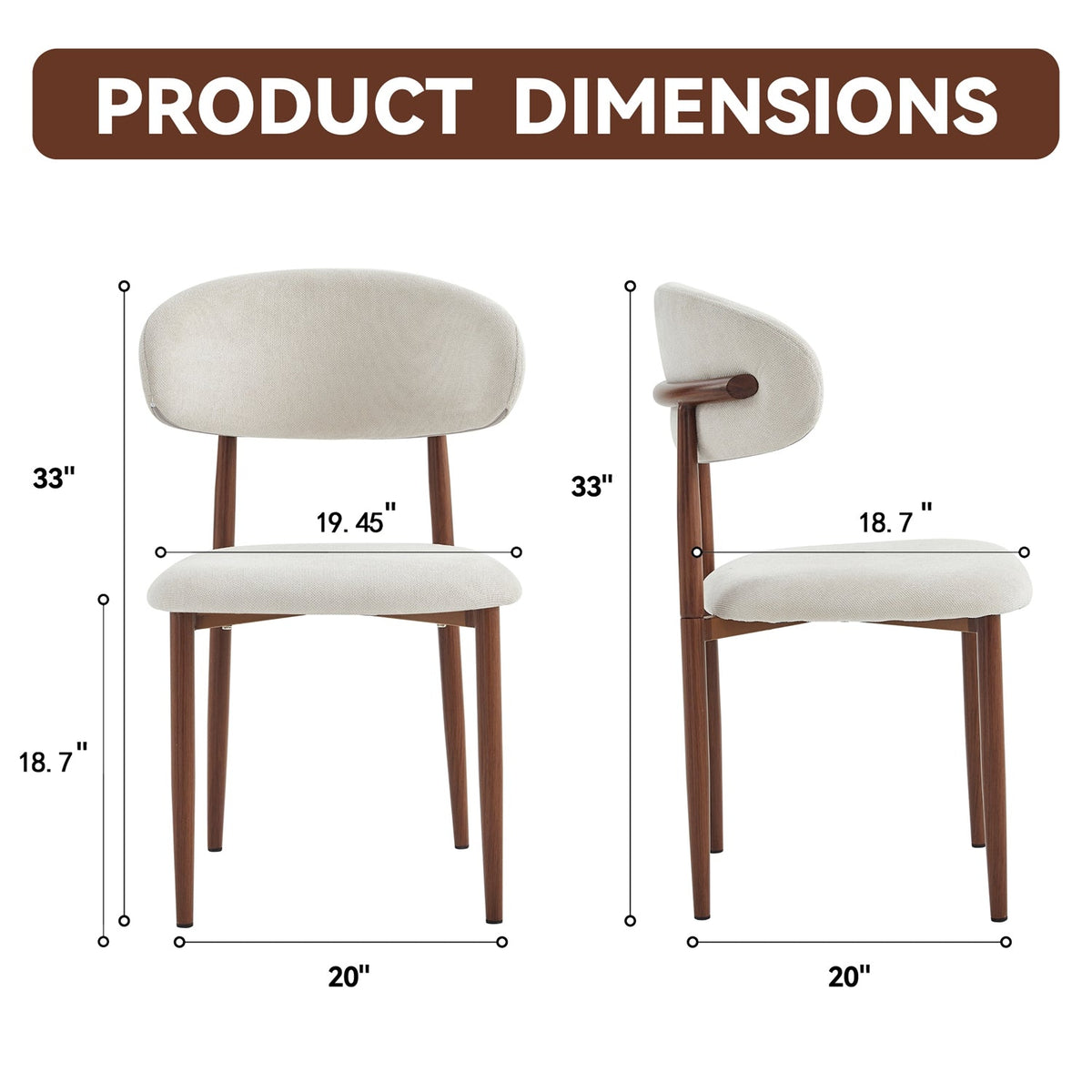 Upholstered Dining Chairs Set of 2 with Curved Back