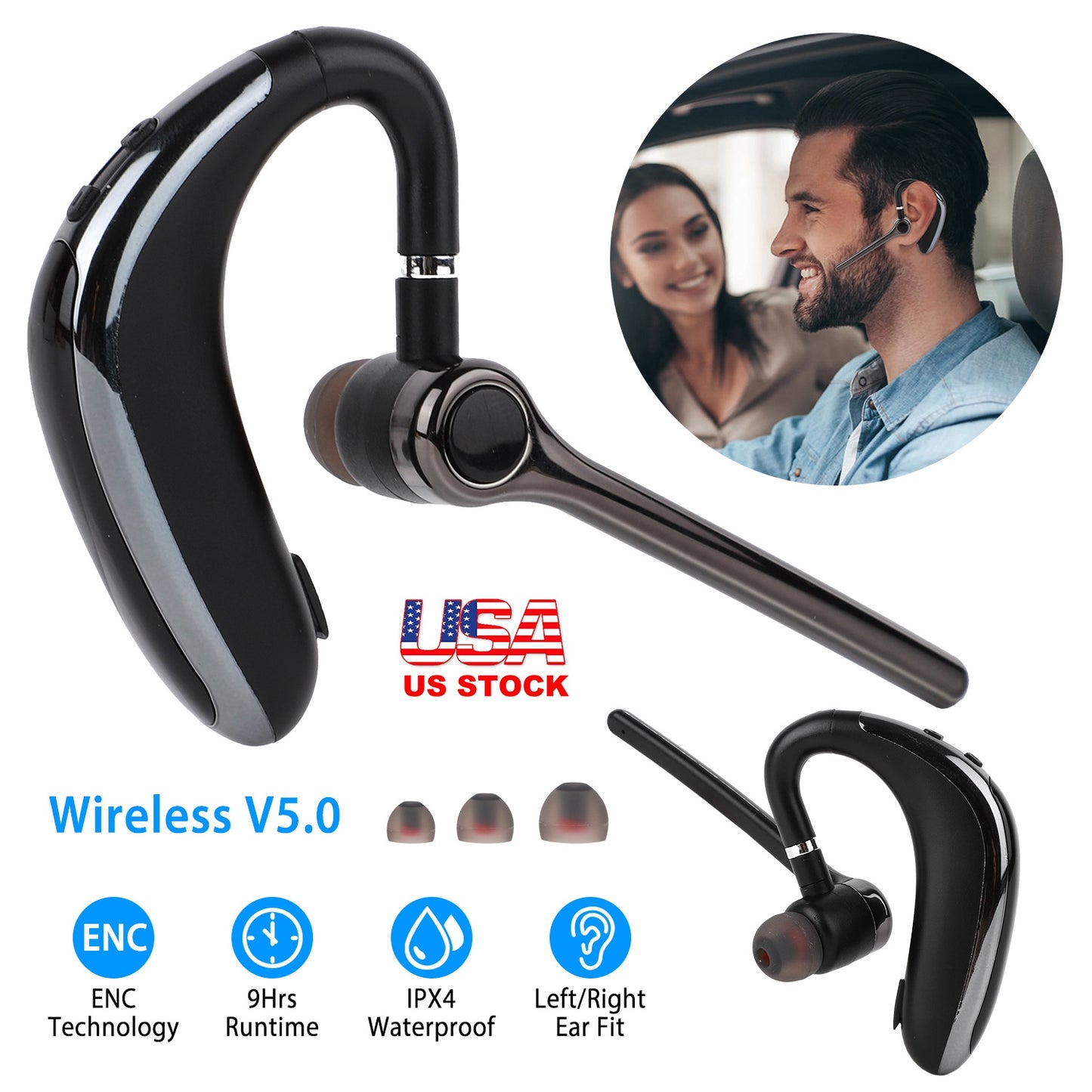 Wireless Earpiece V5.0 with ENC Noise Cancellation
