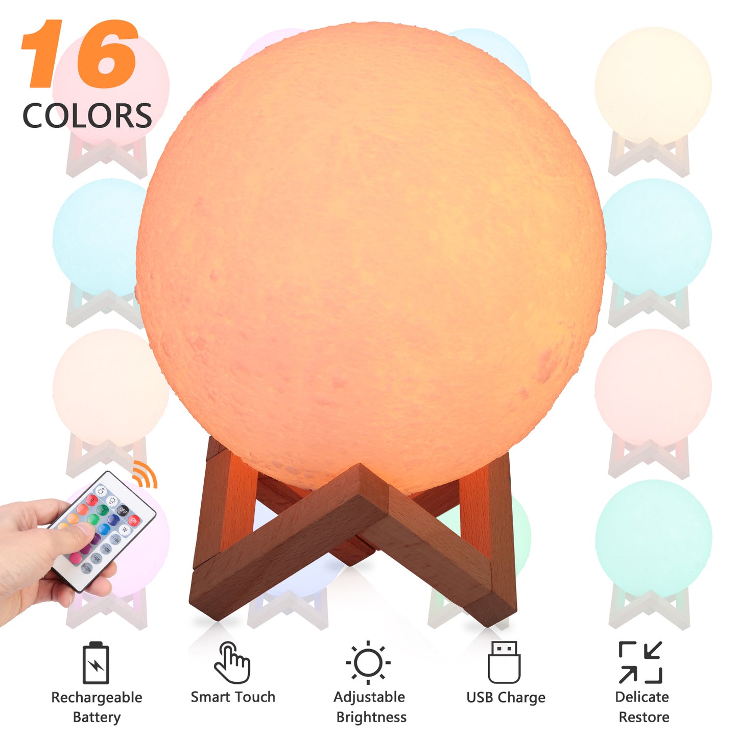 3D Moon Lamp Night Light with 16 Colors and Remote Control