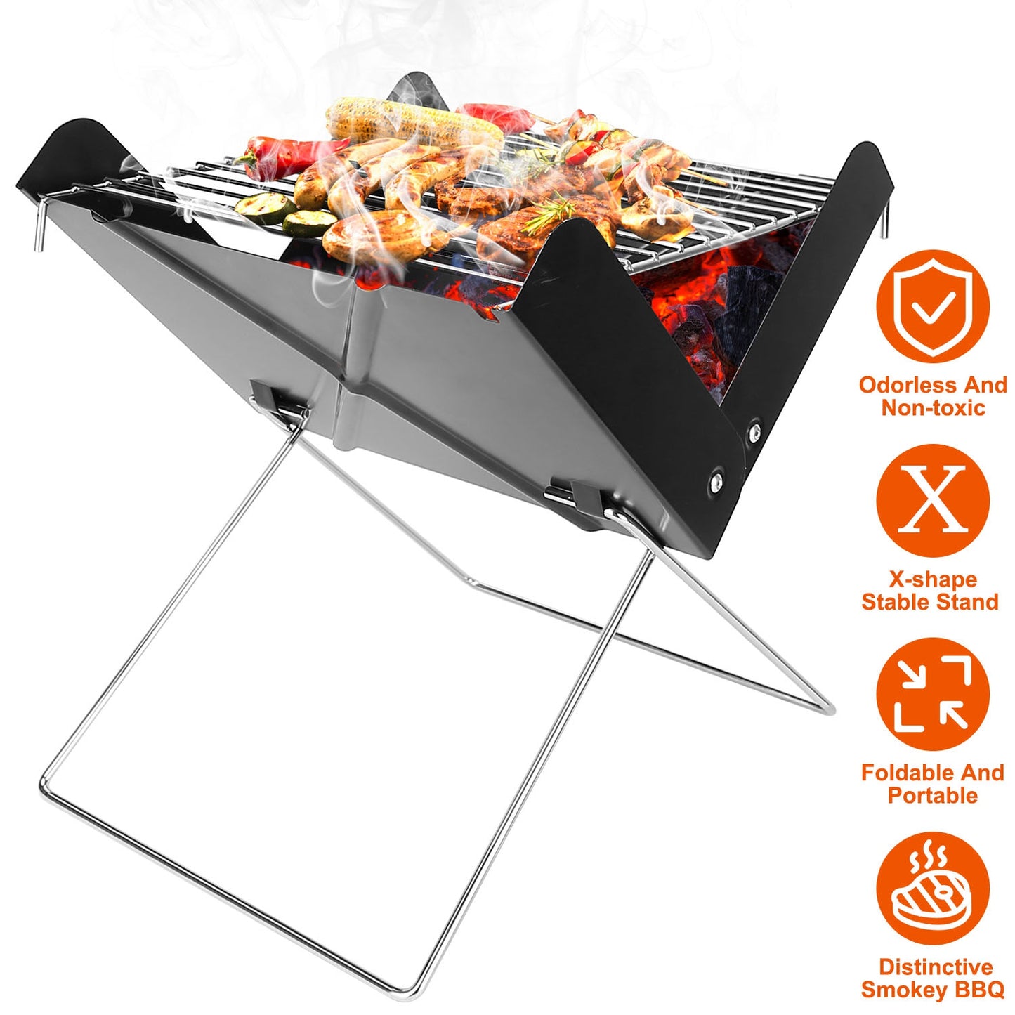 Foldable Charcoal BBQ Grill - Portable X-Shape Design