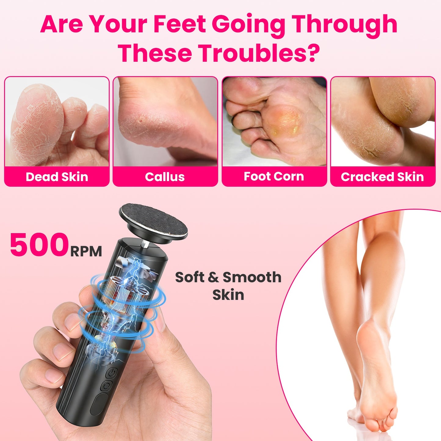 Electric Foot Callus Remover with Nail Grinder & 40 Discs