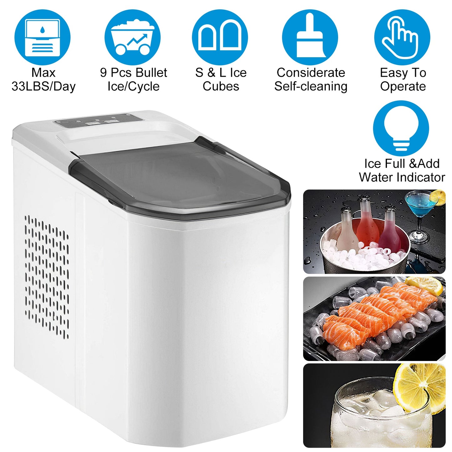Countertop Ice Maker Machine – 33 lbs/Day Self-Cleaning