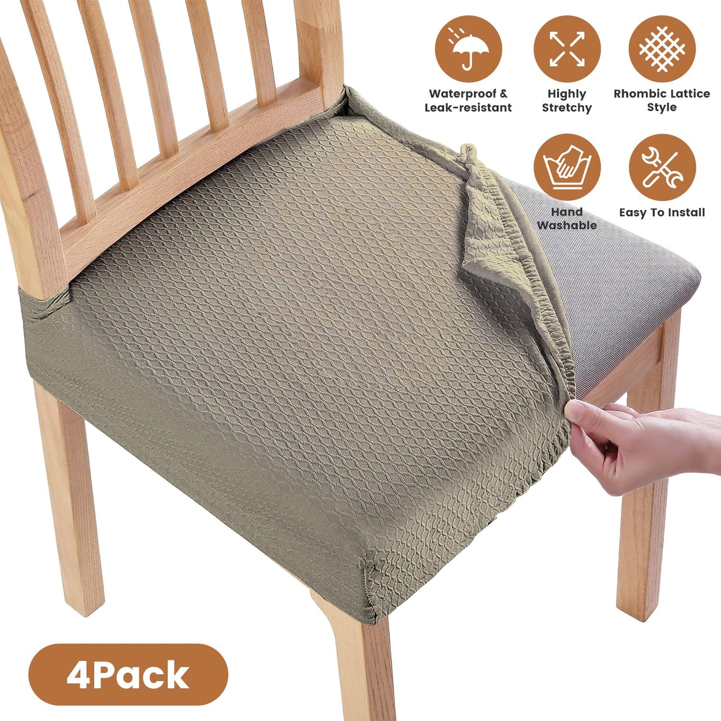Waterproof Dining Chair Seat Covers - 4 Pack Stretch Slipcovers