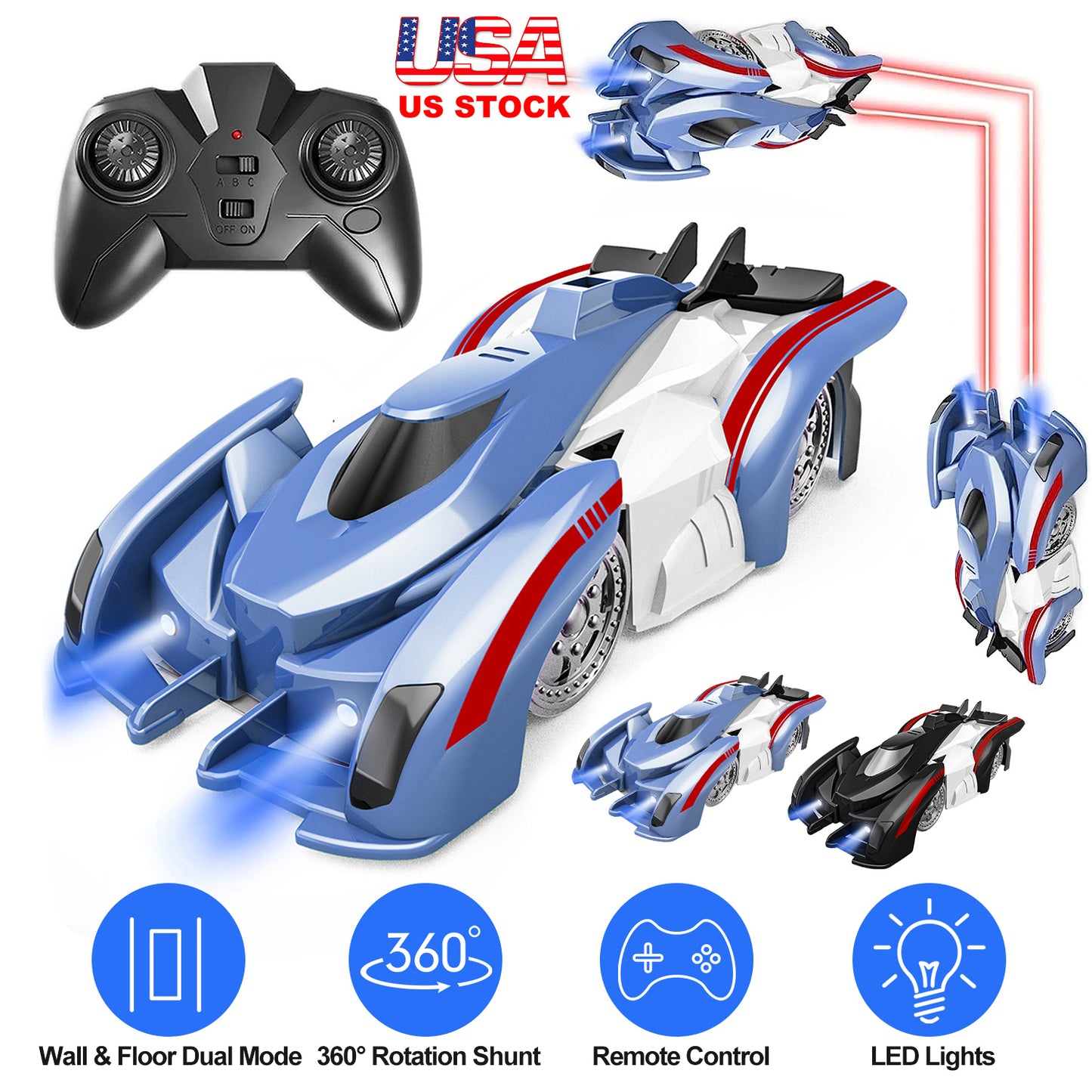 Wall Climbing RC Car with 360° Rotation and LED Lights