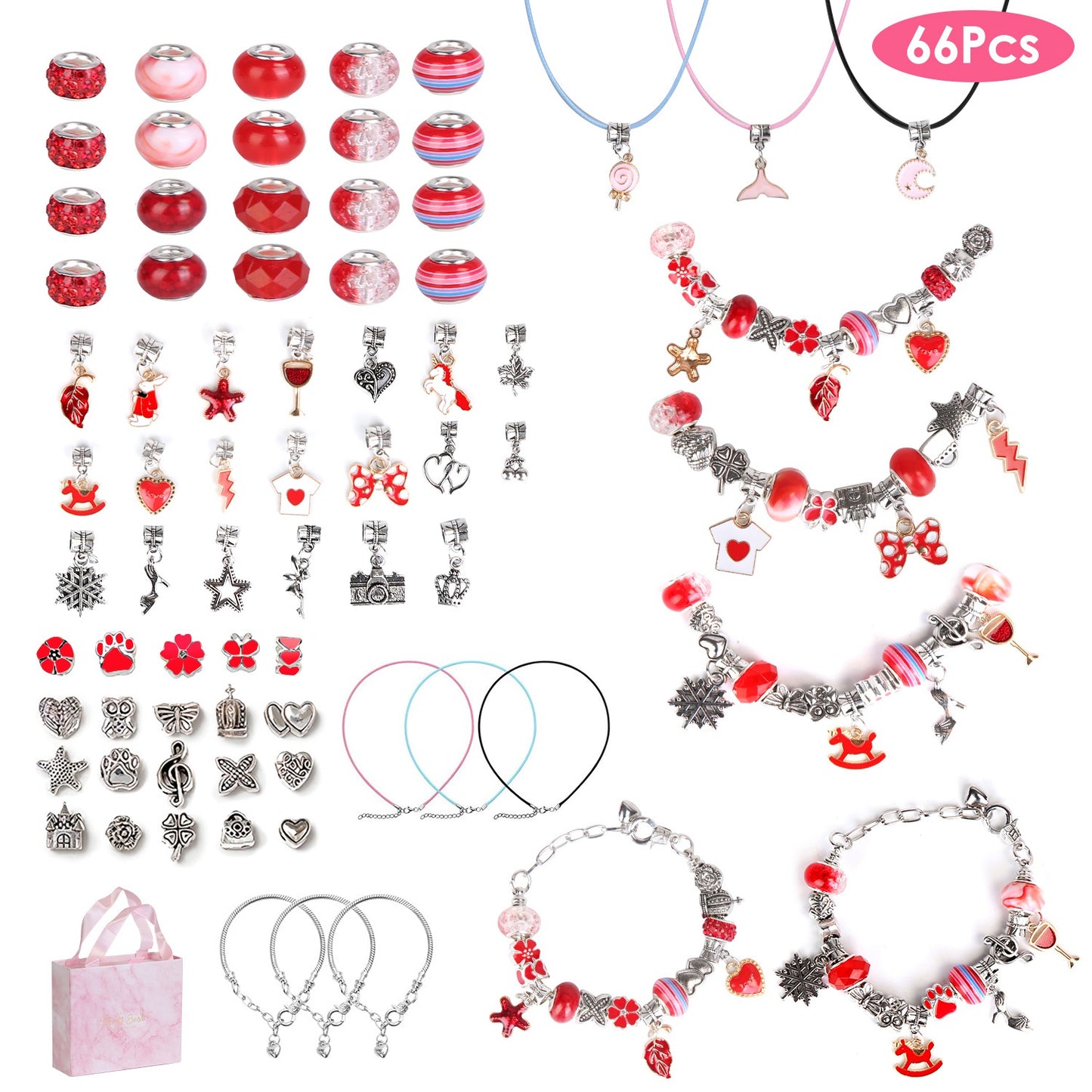 66-Piece Kids' DIY Charm Bracelet Kit