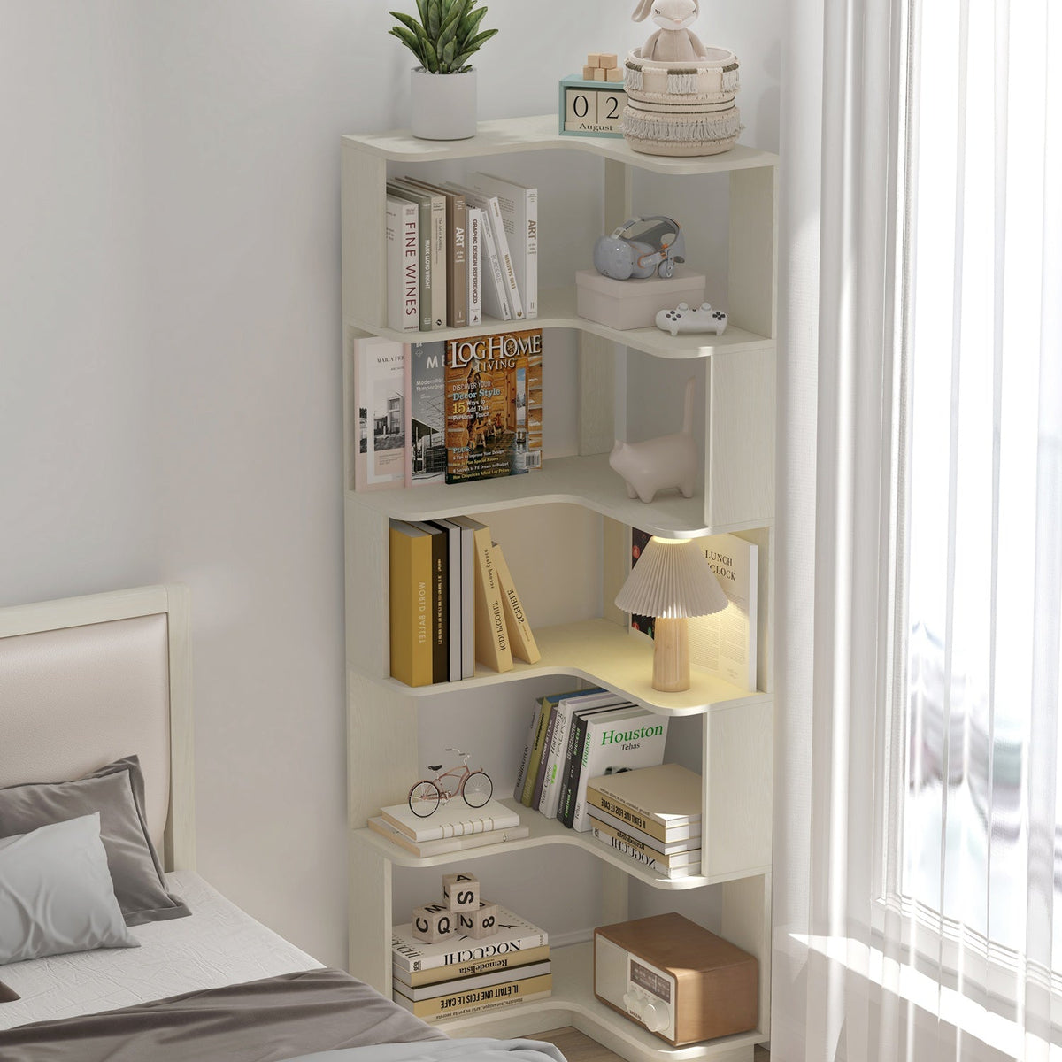 6-Tier L-Shaped Corner Bookshelf with Anti-Tip Safety Kit