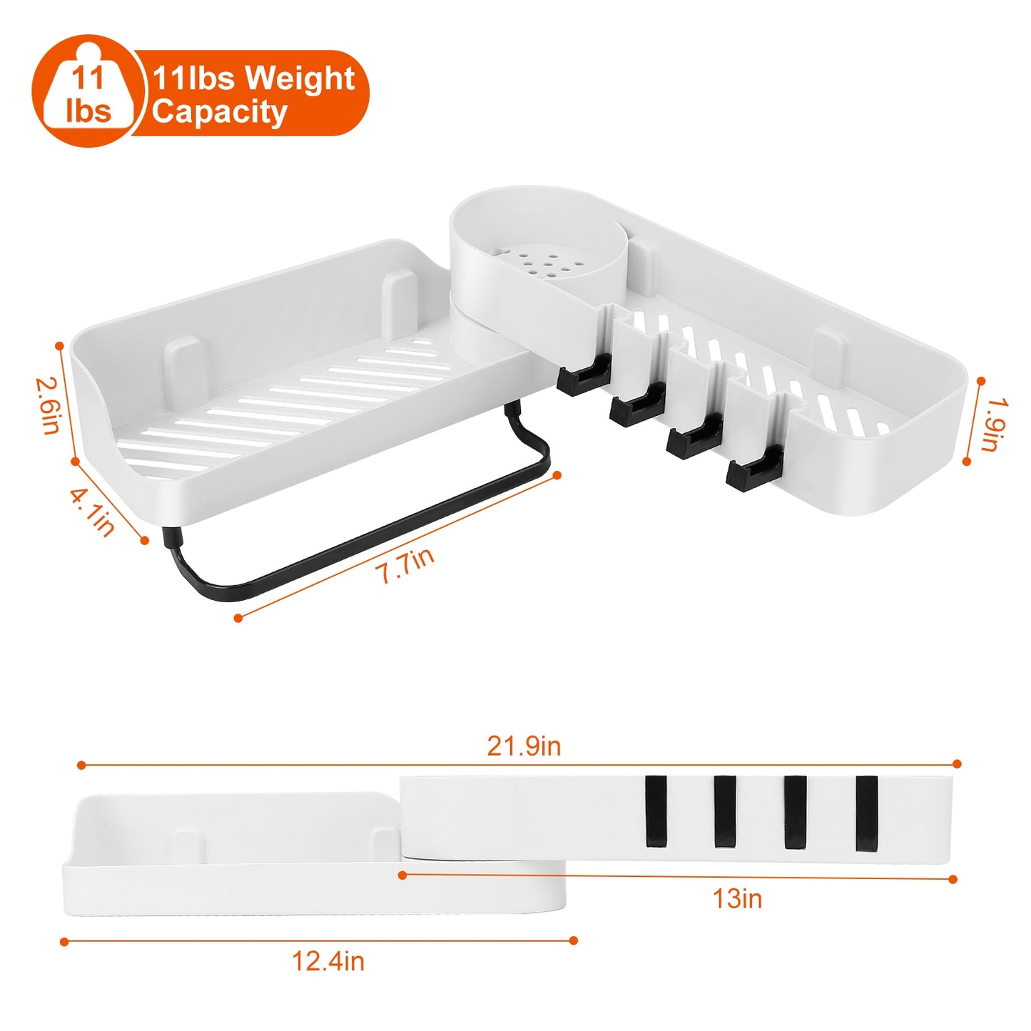 Rotatable Bathroom Corner Caddy Shelf with Towel Bar