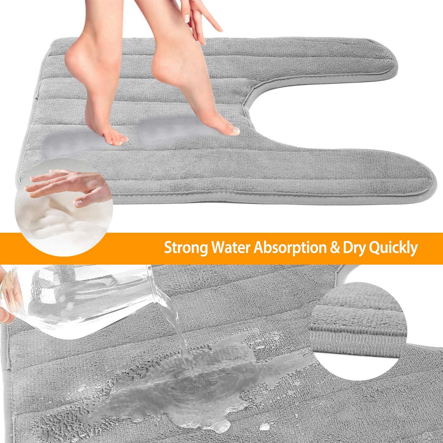 U-Shaped Bathroom Rug Non-Slip Contour Toilet Mat 23.6x19.7in
